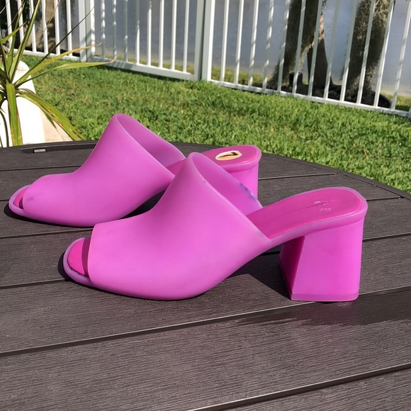 JEFFREY CAMPBELL PETRA PURPLE BLOCK HEEL PEEP TOE JELLY SANDALS SIZE 7 - Picture 6 of 12